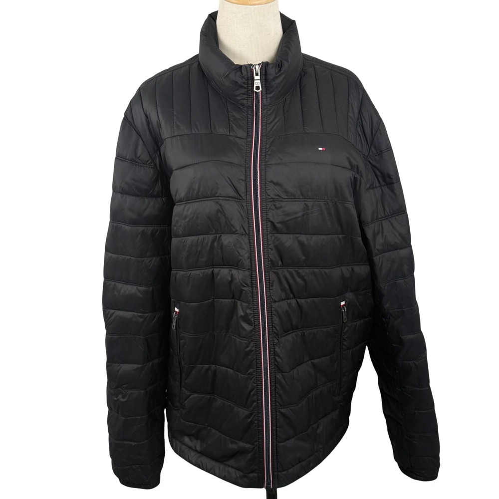Tommy Hilfiger Men L Black Ultra Loft Lightweight Packable Puffer Jacket Quilted
